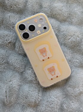 IMD卡通可爱黄色波点蝴蝶结吐司轻松熊手机壳适用iphone17promax个性防摔苹果16亮面15趣味创意少女心萌系新