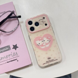 圆弧气囊IMD卡通可爱碎花蝴蝶结爱心贴贴kitty猫手机壳适用iPhone17promax全包防摔苹果16亮面15趣味创意少女