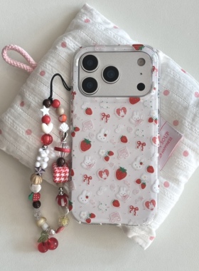 圆弧气囊IMD卡通可爱小草莓音符米菲兔手机壳适用iphone17promax大孔防摔苹果16亮面15趣味创意14手链13女生