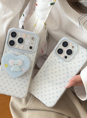 圆弧气囊IMD磁吸卡通可爱蓝色波点小象手机壳适用iPhone17promax全包防摔苹果16亮面15趣味创意14支架13少女