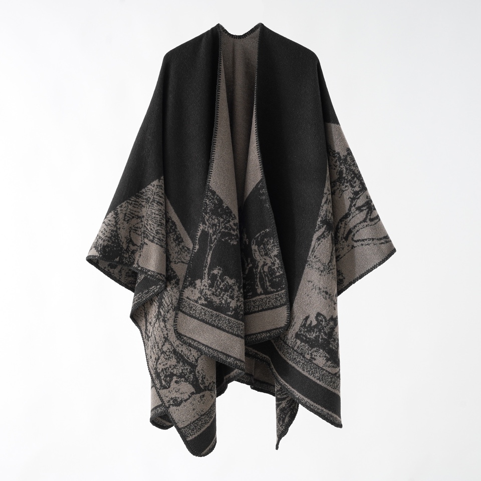 龙年设计感复古秋冬开叉斗篷大披肩warm cape ethnic retro shawl