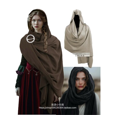 沙漠加大加宽废沙丘棉围巾中世纪男女角色扮演服文艺复兴斗篷披风
