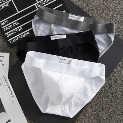 男士纯棉螺纹透气吸汗三角内裤