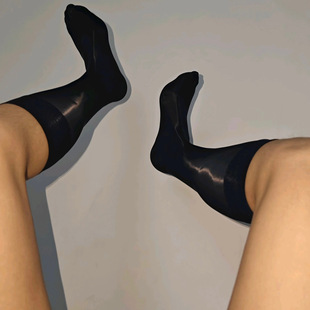 纯色镜面正装 锦纶薄款 中长筒丝袜丝滑商务马油水镜光袜 男士 2双装