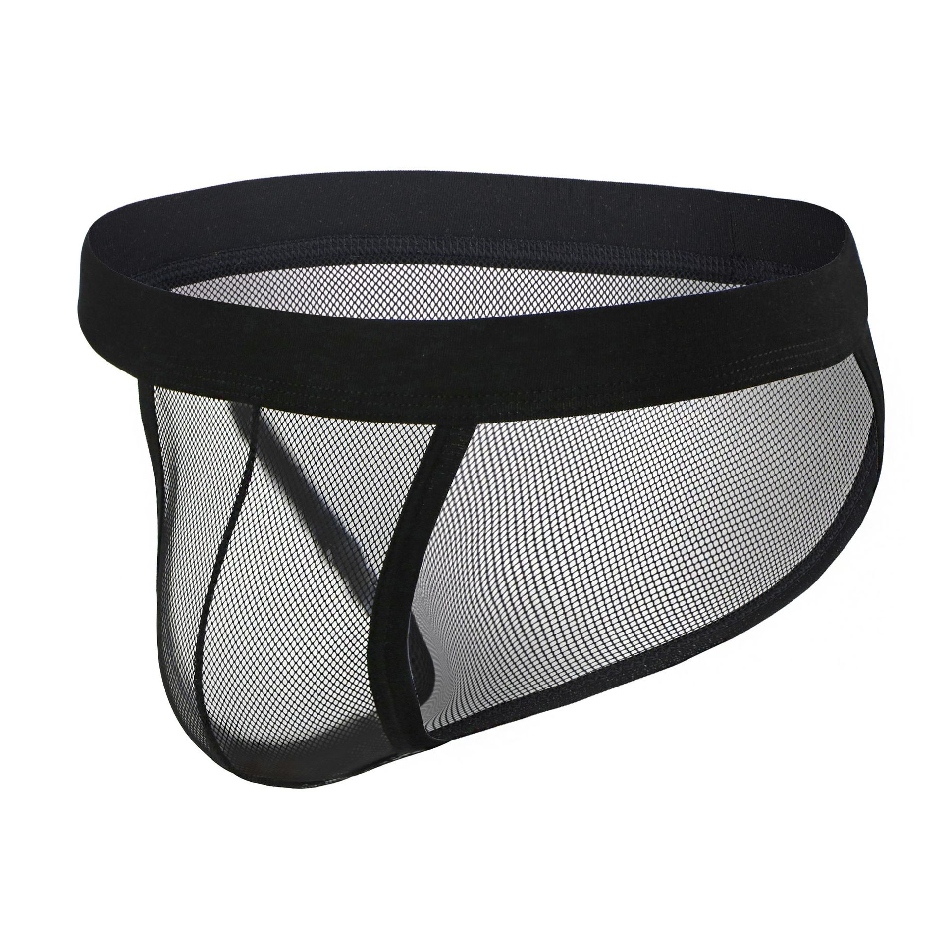 男士锦纶网纱U凸提臀高叉三角裤单层透气网孔提臀轻薄透明比基尼