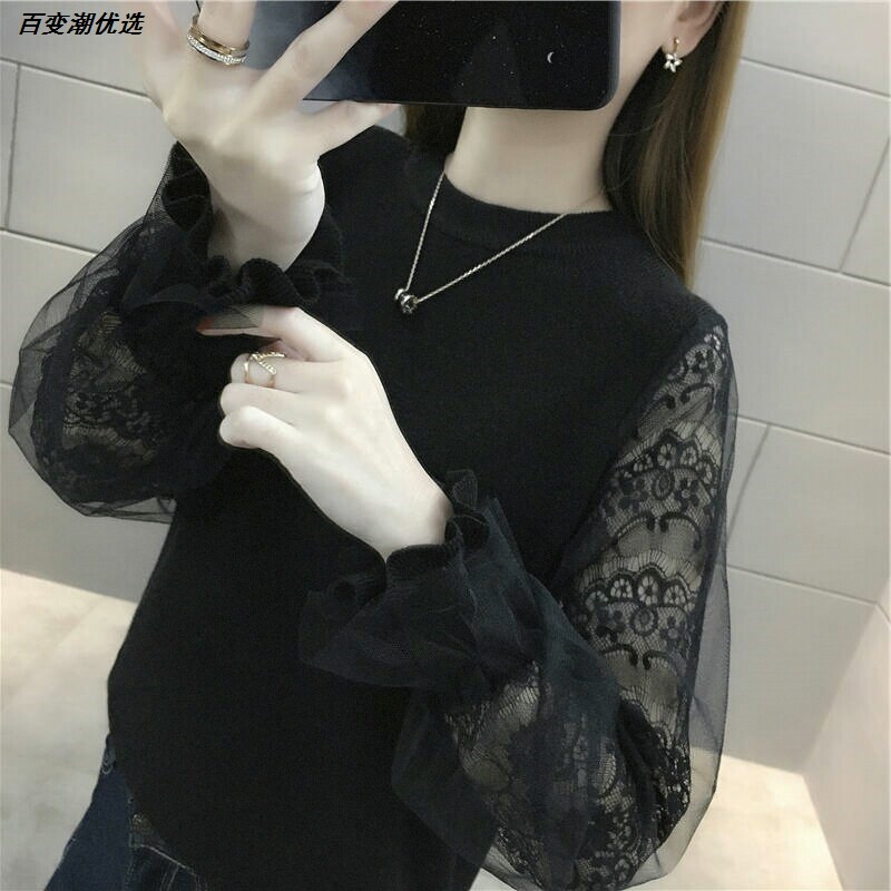 毛衣女士春装2026百搭女薄款打底衫新款上衣长袖很仙洋气秋装蕾丝