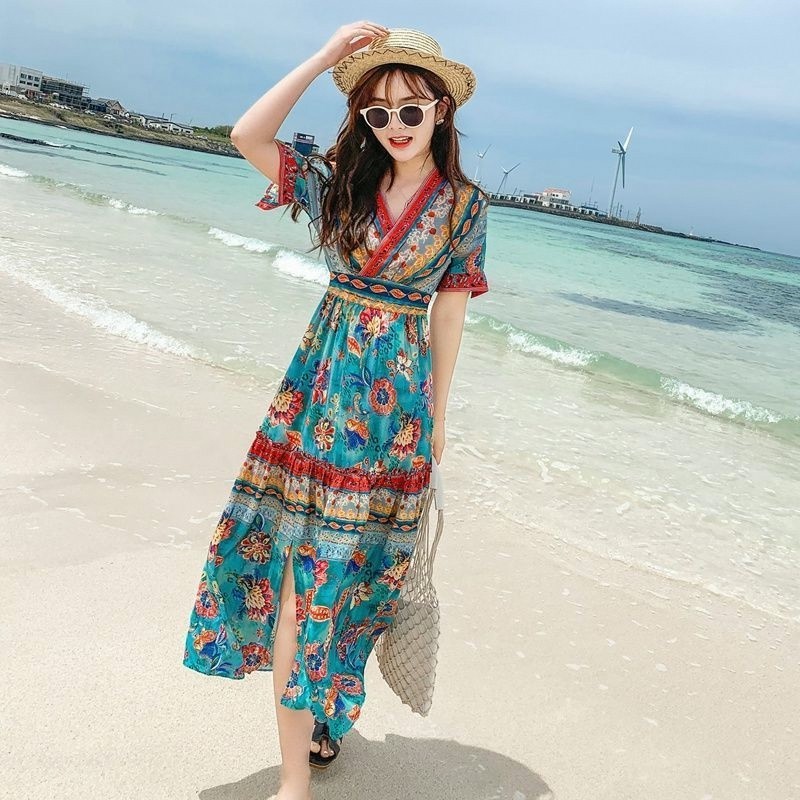 雪纺碎花夏天仙女波西米亚2025连衣裙度假沙滩裙三亚长裙显白新款