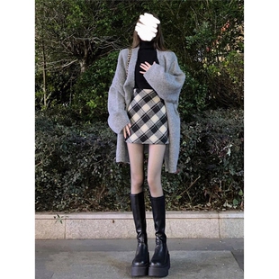 三件套装2026秋冬季新款美拉德针织毛衣开衫外套+打底衫+半身裙女