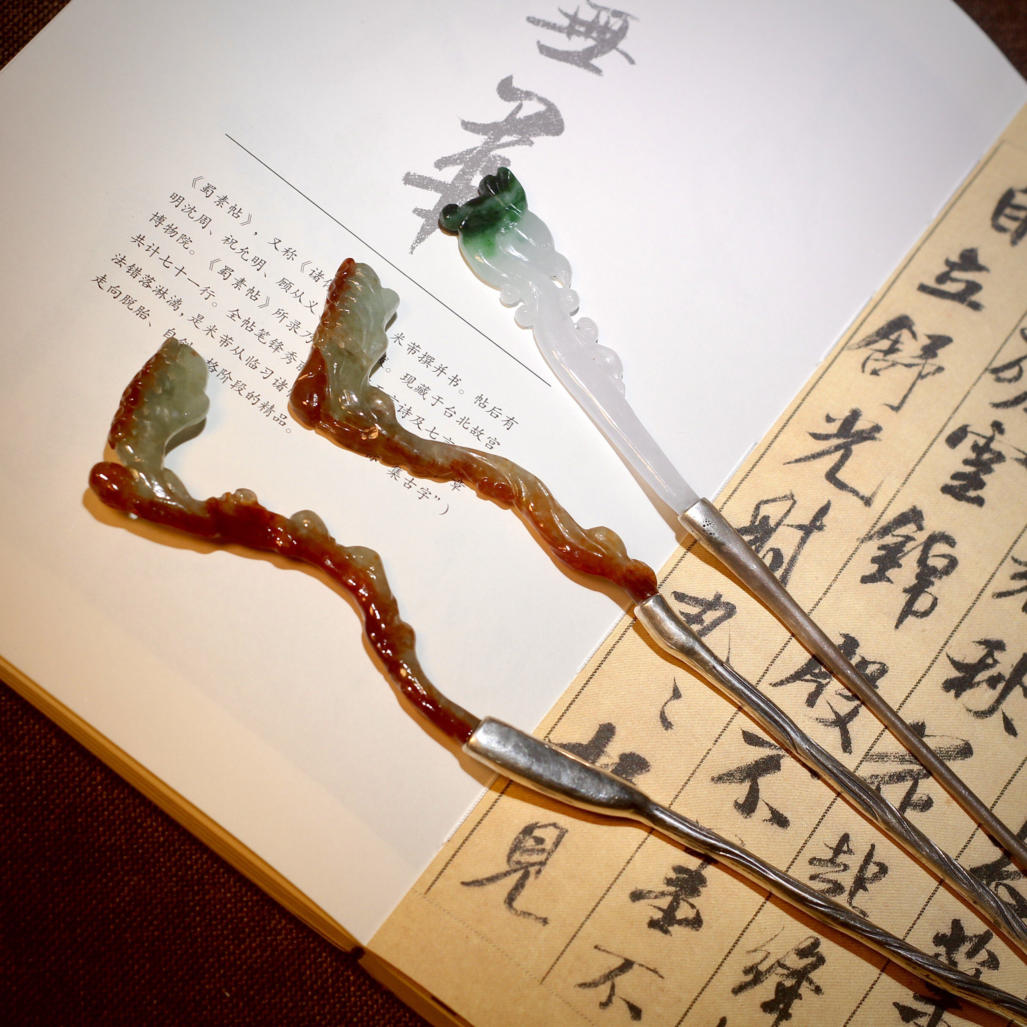 千禧集合 台湾工艺纯银925镶嵌翡翠发簪女饰品头饰发钗 直播专拍