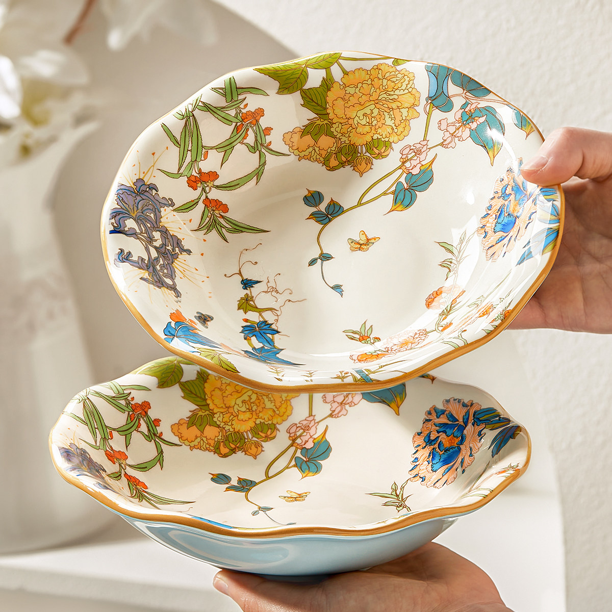 中式深盘陶瓷盘子菜盘家用2025新款特别好看的餐具高级感碟子餐盘,餐饮具,盘,淘宝优惠券,粉丝福利购,淘宝优惠卷