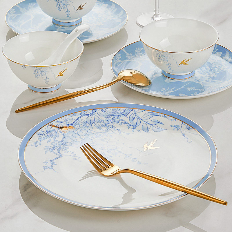 墨色原创轻奢骨瓷盘子高级感餐具中式餐盘礼盒乔迁送人碗盘紫藤恋,餐饮具,盘,淘宝优惠券,粉丝福利购,淘宝优惠卷