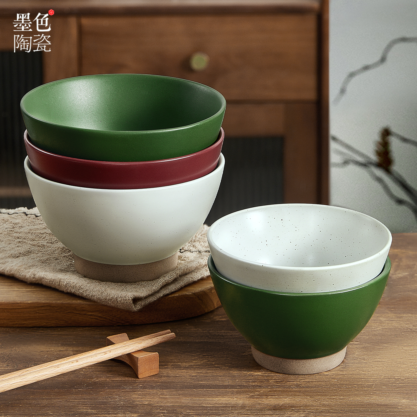 墨色原创复古粗陶饭碗家用2025新款陶瓷吃饭碗米饭碗5英寸高脚碗