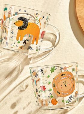 墨色高硼硅玻璃杯带刻度牛奶杯儿童早餐杯子家用水杯微波炉可加热