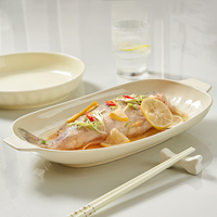 奶油風(fēng)魚盤家用蒸魚盤子高級感