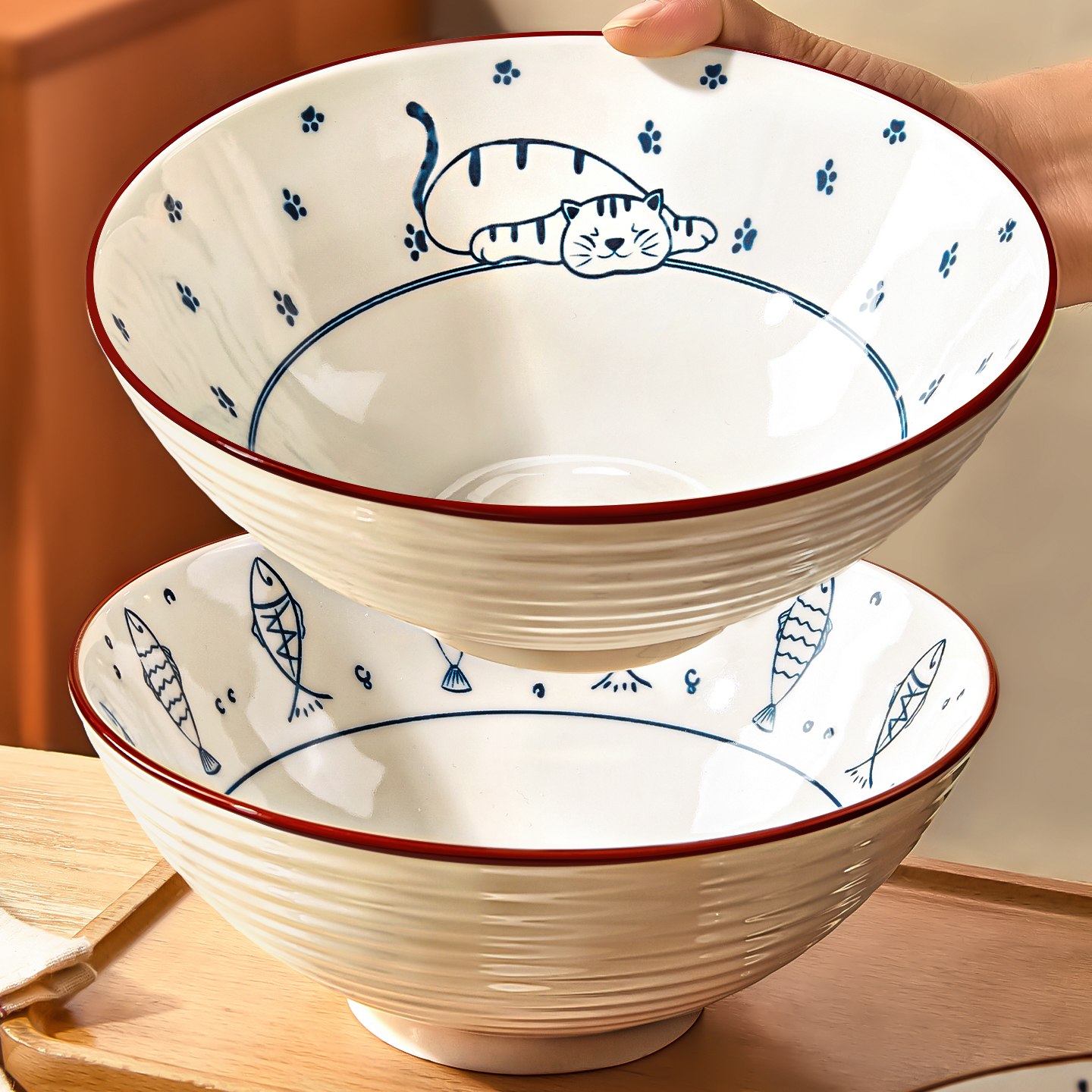 日式斗笠面碗陶瓷拉面碗高颜值