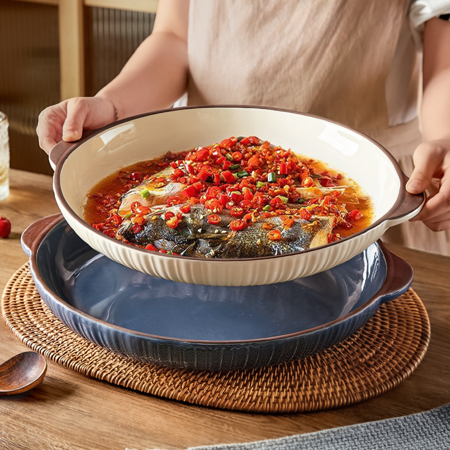 大号剁椒鱼头专用盘子菜盘家用双耳龙虾大盘鸡蒸鱼盘鱼碗鱼盆餐具,餐饮具,盘,淘宝优惠券,粉丝福利购,淘宝优惠卷