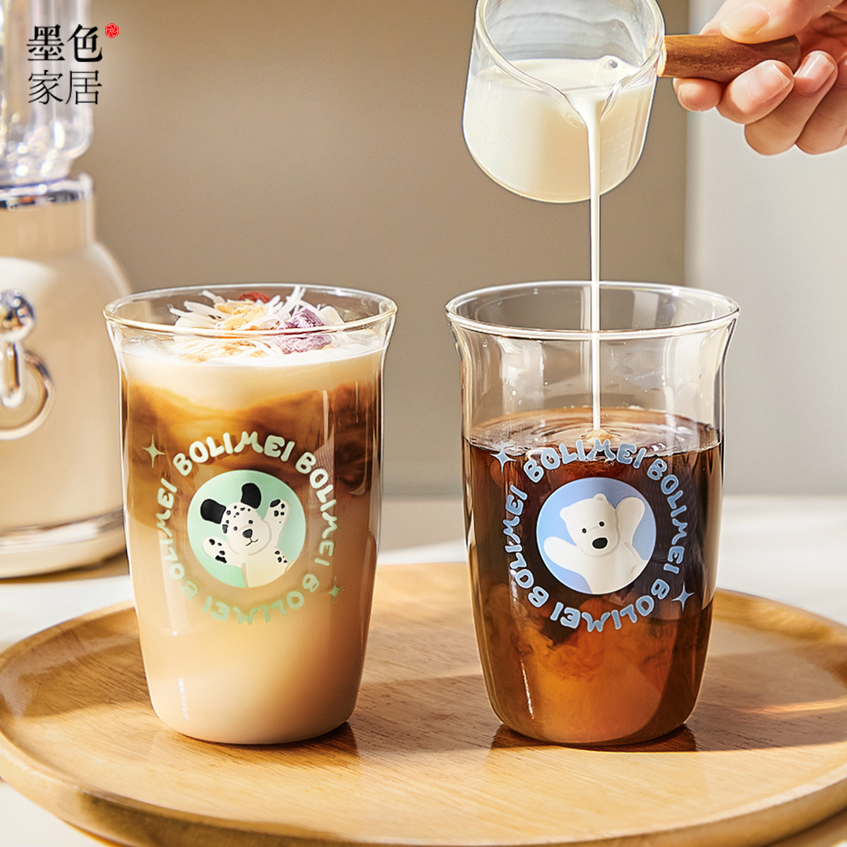 可爱小狗玻璃杯子线条简约ins风咖啡果酒冷饮果汁气泡水杯高颜值