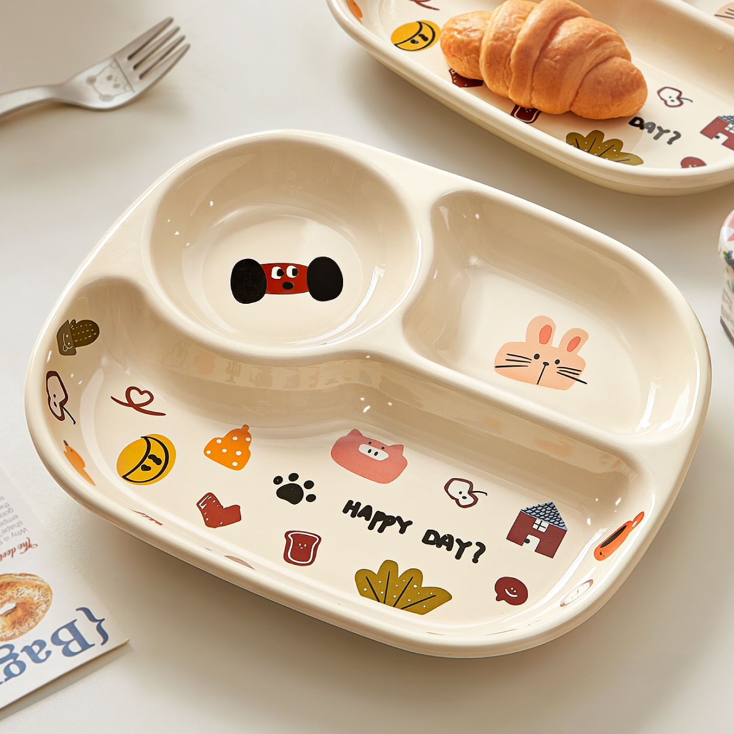 可爱分餐盘一人食餐具儿童早餐盘子宝宝211减脂分格餐盘减肥专用