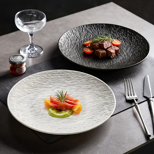 黑色陶瓷牛排餐盘刀叉套装专用西餐盘高级感家用早餐盘子酒店餐具