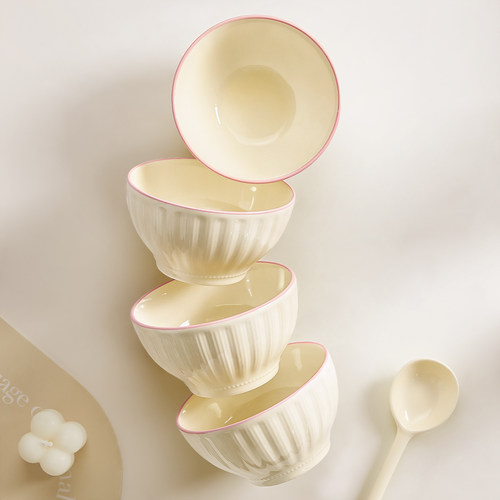 高颜值奶油风陶瓷米饭碗家用