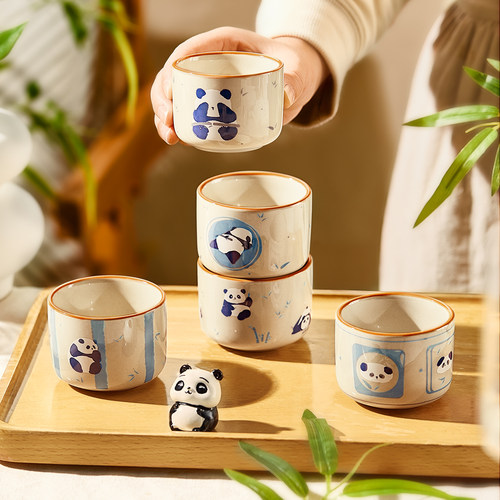 墨色熊猫陶瓷小茶杯主人喝茶杯子
