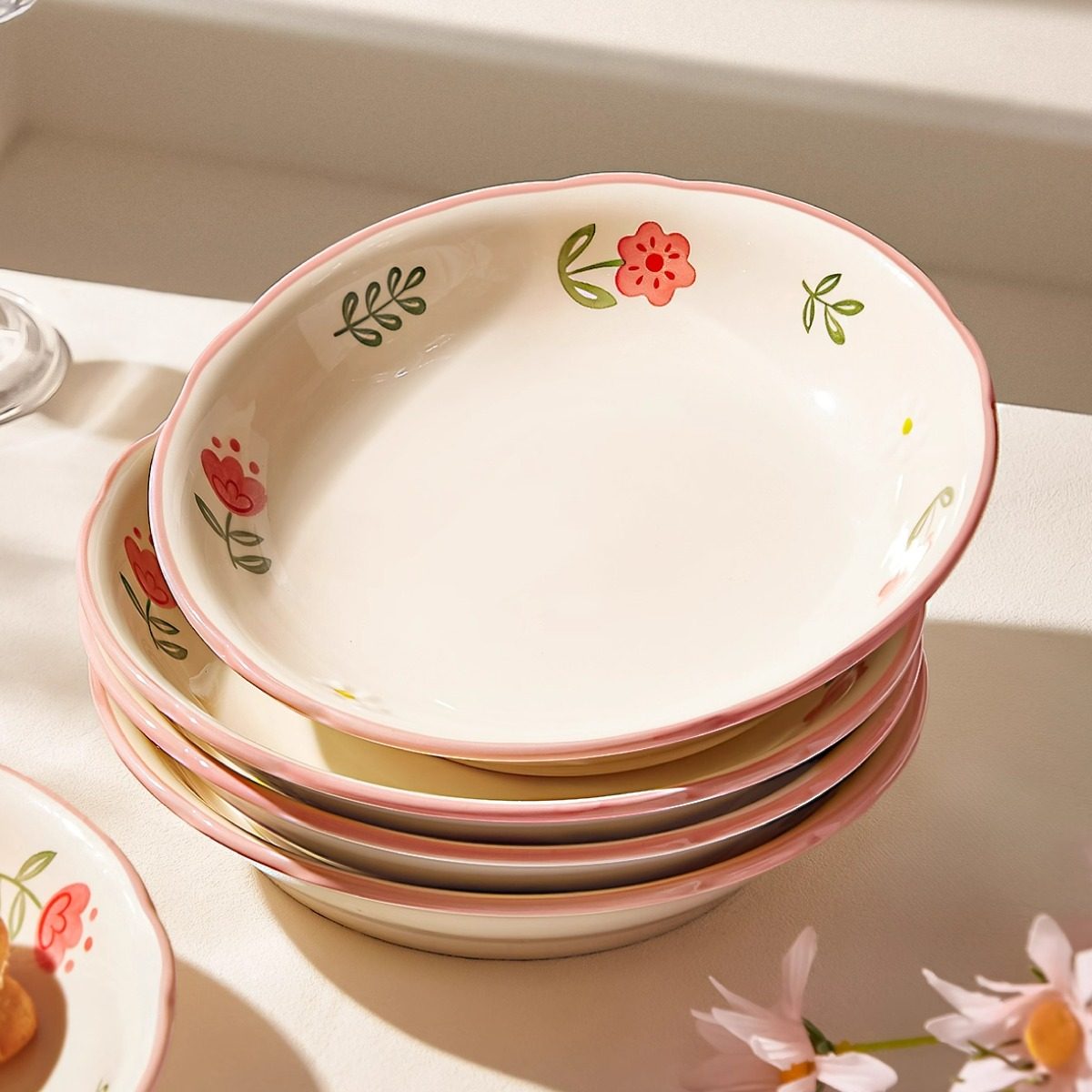 釉下彩盘子菜盘家用2025新款陶瓷碗碟餐具7寸8寸炒菜碟子深盘餐盘