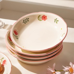 釉下彩盘子菜盘家用2025新款 陶瓷碗碟餐具7寸8寸炒菜碟子深盘餐盘