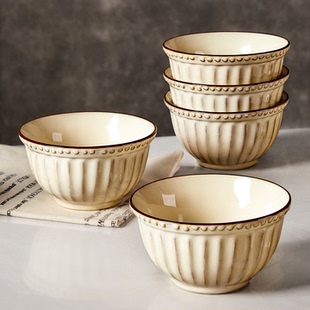 轻奢高级感米饭碗家用中古风2026新款餐具5英寸法式10个装吃饭碗