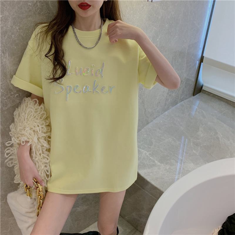 Official picture letter short sleeve T-shirt women's summer wear Korean new medium length loose student top