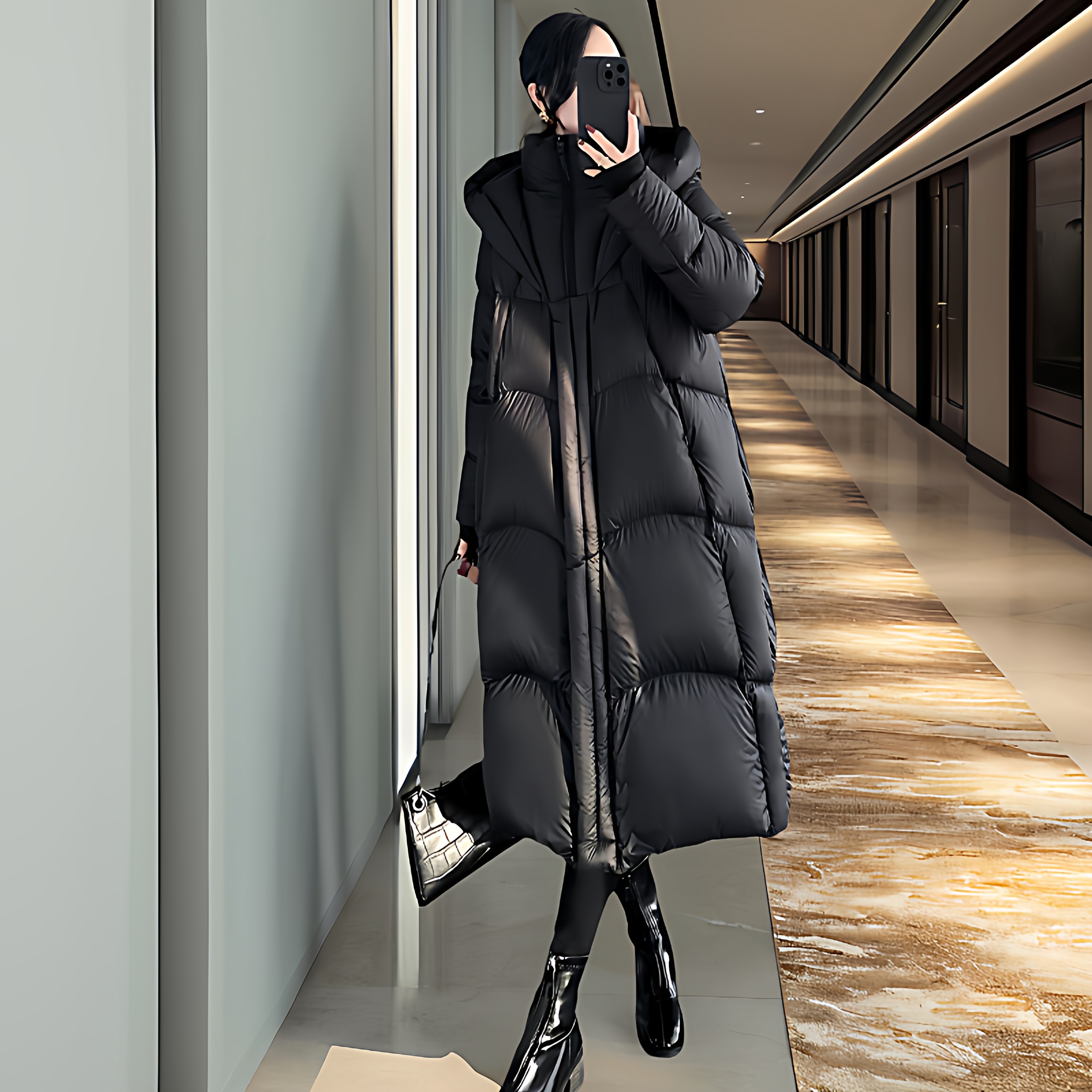 黑色长款过膝鹅绒羽绒服女冬季2026巨好看的新款东北防寒加厚外套