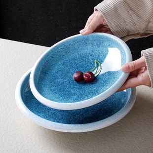 蓝钻密胺餐具高边深盘餐厅饭店酒店上汤菜盘仿瓷汤盘商用圆形餐盘