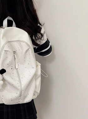 大容量简约星星印花双肩包女新款休闲大学生电脑包轻便出行运动包