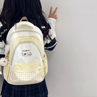 书包初中女生小学生三到六年级高颜值小清新格子可爱轻便双肩背包