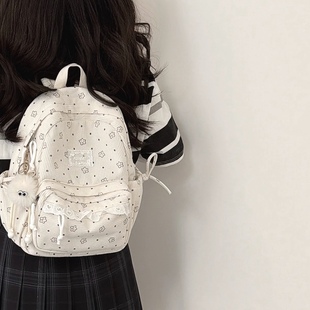 ins秋冬复古双肩包女 休闲少女印花灯芯绒学生书包百搭旅行背包