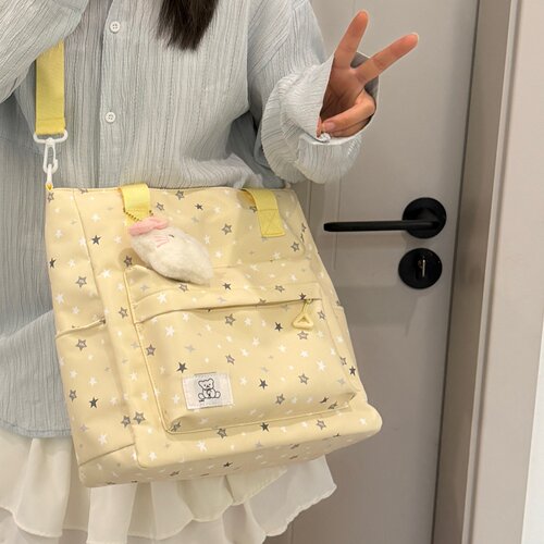 少女风星星印花托特包女 学生大容量轻便斜挎手提包上课包补课包