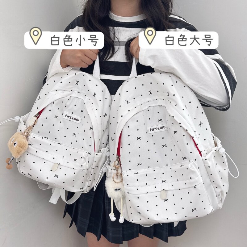 高颜值波点蝴蝶结背包少女日系初高中学生书包女大学生旅行双肩包