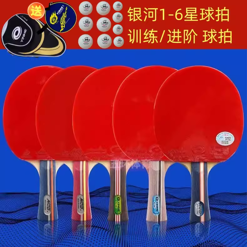 银河乒乓球拍01B 02B 03B/D 04 05 06B双反胶成品拍训练球拍直横