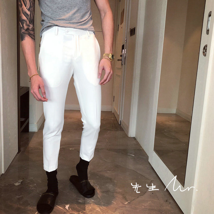 韩国夏季白色休闲裤薄款弹力百搭修身九分西裤青年免烫九分裤潮流|msdalam kategori Pakaian Lelaki, seluar santai - dari Buy2taobao.com untuk memberikan perkhidmatan ejen Taobao profesional membeli