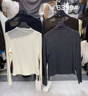 十三行2026秋季新款韩版时尚百搭半高领网纱拼接长袖打底衫上衣女
