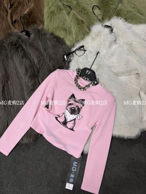 十三行2025秋冬新款时尚百搭显瘦长袖圆领狗狗印花T恤上衣女
