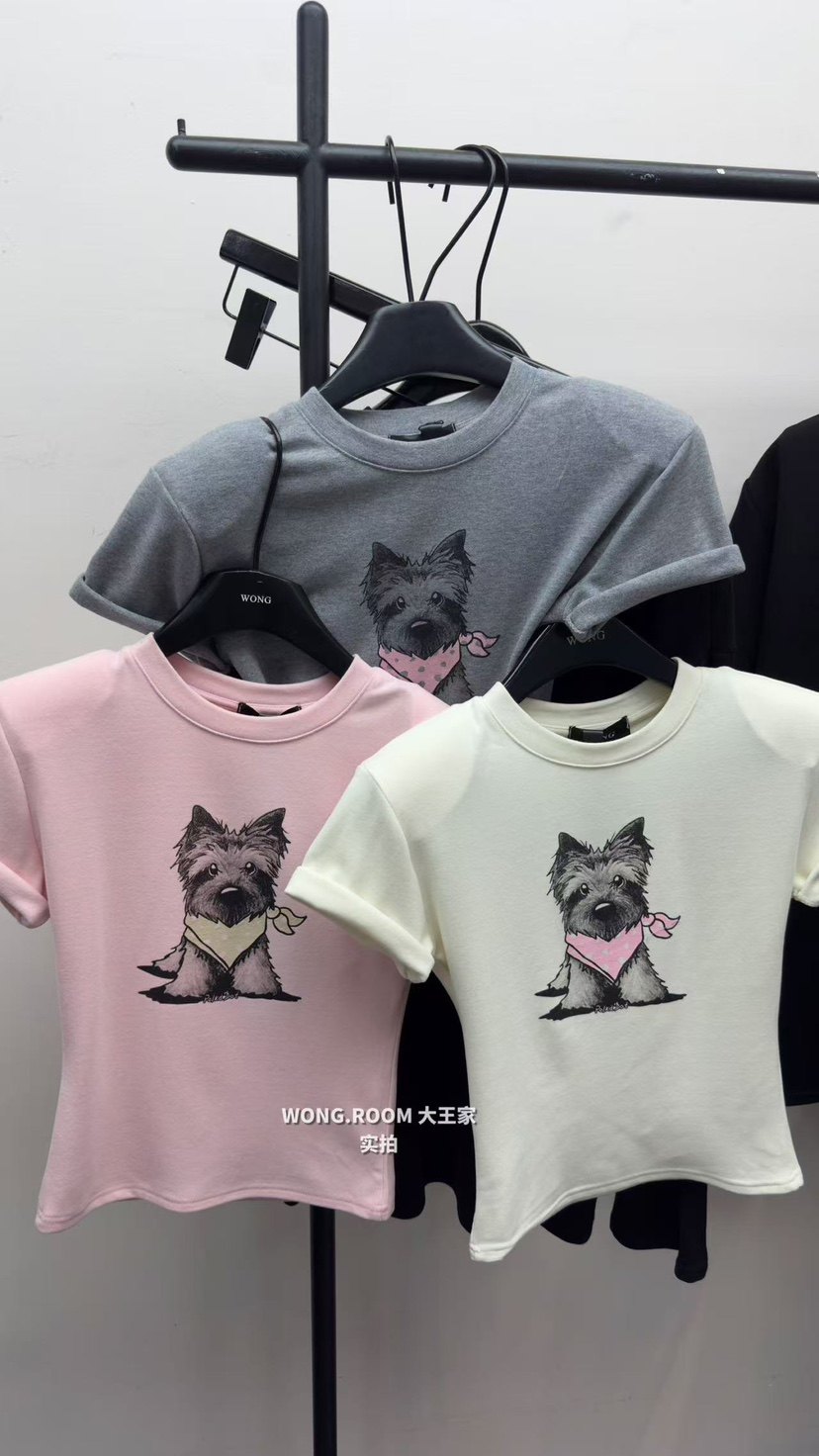 秋冬新款韩版洋气卡通印花圆领磨毛短袖T恤女修身显瘦短款上衣