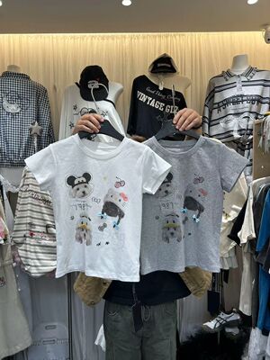 清仓不退不换 夏季新款修身显瘦减龄卡通印花短袖T恤短款上衣女