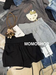 外穿灰色包臀显瘦休闲热裤 美式 修身 子女夏季 辣妹低腰抽绳运动短裤