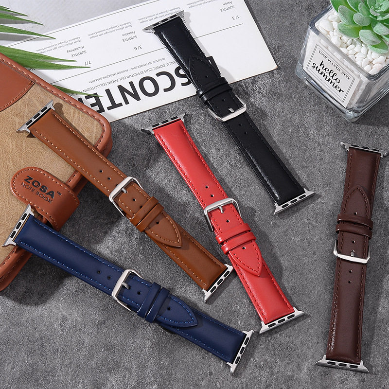 真皮牛皮手表带开关生耳表带适用苹果iWatch SE apple watch S8