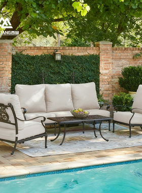NAPLES户外铸铝沙发庭院花园长椅别墅桌椅套件露台沙发椅双三人