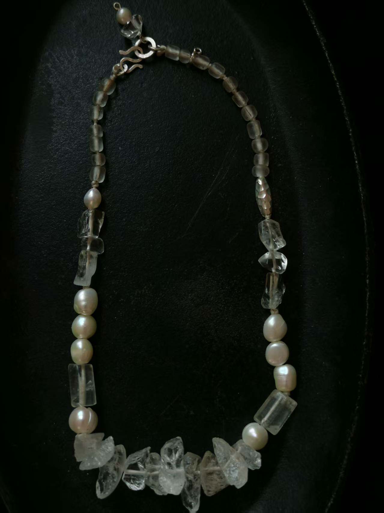 山巅回响｜天然白水晶珍珠项链 不规则原石清冷小众设计银链颈饰