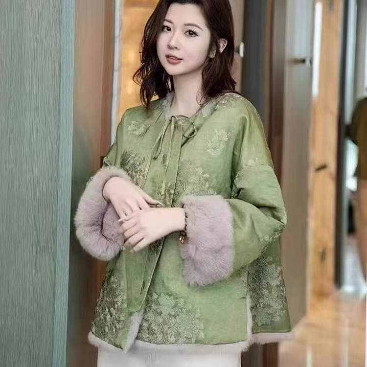 新中式双面穿加厚獭兔毛皮草外套