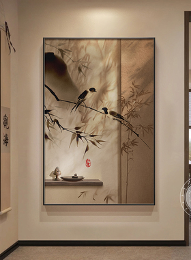 宋代美学入户玄关装饰画燕子中古风走廊过道客厅茶室氛围布置挂画