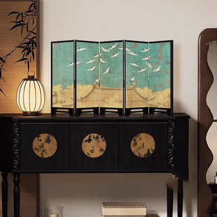 瑞鹤图中古风入户玄关小屏风桌面摆件茶桌家居边柜装饰品复古摆画