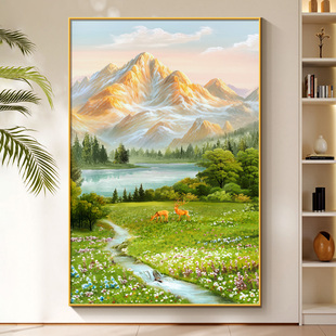 日照金山玄关走道装饰画山水聚宝盆客厅挂画现代简约轻奢聚财壁画